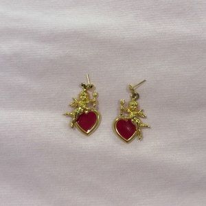 Gold and Red  Earrings Cupid
